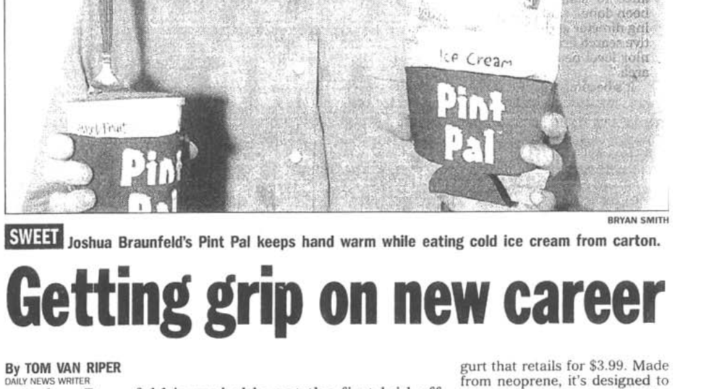 2003 New York Daily News article featuring Joshua Braunfeld and the Pint Pal ice cream koozie